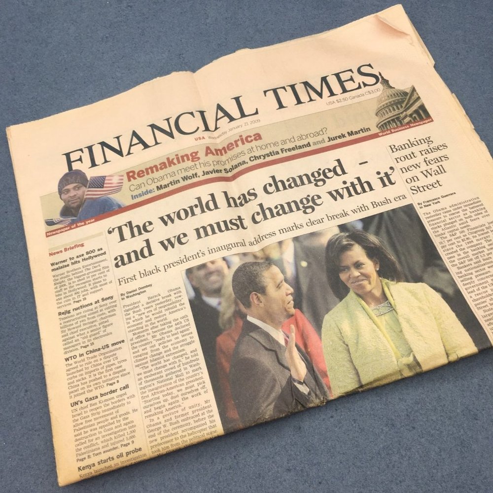 Financial Times January 21 2009 Obama Inauguration First Black President